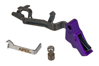 Apex Tactical Glock Trigger Kit is purple anodized and comes with a connector and safety plunger